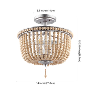 Allie 14" Wood Beaded/Metal LED Flush Mount - JONATHAN Y